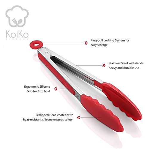KoiKo – Küchenzangen / Grillzangen Set || 2 Qualitativ Hochwertige BBQ Zangen aus Rostfreiem Edelstahl und Hitzebeständigem Silikon || 30,5 cm und 23 cm Länge || Perfekt zum Outdoor und Indoor Grillen - 5