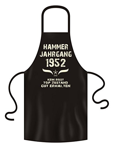 Geschenk zum 65. Geburtstag :-: Hammer Jahrgang 1952 :-: Schürze Kochschürze Grillschürze mit Jahreszahl Sprüche Aufdruck :-: Farbe: schwarz Geschenkidee für Sie & Ihn & Geburtstags-Urkunde - 5