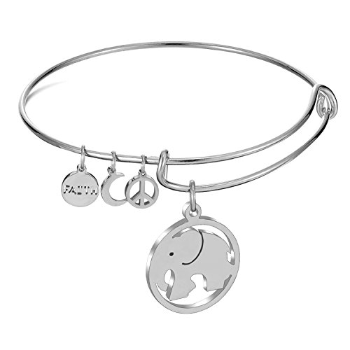 LUXUSTEEL Argento 316L Anallergico in Acciaio Inossidabile Moda Elephant Rotonda bracciali Braccialetti