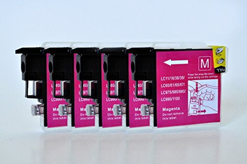 Printing Saver LC-1100/LC-980 Pack de 5 Magenta Cartuchos de Tinta compatibles para Brother DCP-145C 165C 195C 383C 385C 395CN 585CW 6690CW MFC-250C 290C 490CW 5490CN 5890CN 5895CW 6490CW 990CW J615W