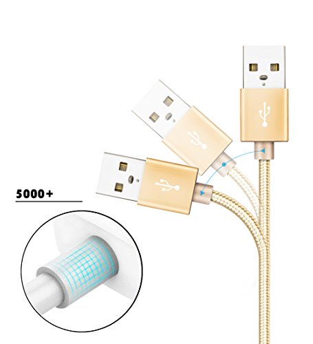 Quntis® 3m mit Nylon umflochtenes verwicklungssicheres USB Kabel Datenkabel Ladekabel Verbindungskabel für Apple iPhone 7 7 Plus 6 Plus 6 5 5S 6S SE, iPad 4.Gen. iPad Mini Air, iPod 5.Gen und iPod 7.Gen. Arbeitet mit neuesten iOS-Update (3 Pack, Gold) - 3