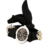 Damen Uhr, OverDose Art und Weise nette Frauen-Quarz-Armband Stoff Analog-Verpackungs-Armbanduhr-Geschenk (Schwarz)