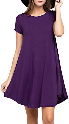 YYWING Women's short Sleeve Swing Loose Flowy Casual Tunic Shirt Mini Dress (Purple M)