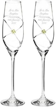 Personalised Pair of Infinity Flutes with Gold Swarovski Elements
