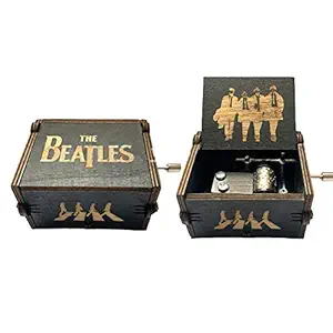 Cute Critters Wooden Beetles Music Box,Hand Crank Classic Antique Carved Wood Musical Boxes Birthday for Kids Children ( Black )