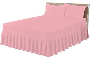 Odeur Pink Easy Care King Size Valance Sheet - Poly Cotton King Size Bed Skirt Valance Sheet 152CM x 198CM - Polycotton Kingsize Frilled Base Fitted Valance Sheet