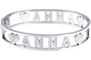 Stellazeta Bracciale Donna con Nome in Acciaio Inossidabile Anallergico Ideale per Regalo Braccialetto Donna con luminosi cristalli di vetro Braccialetti Donna Rigidi con Chiusura a Molla