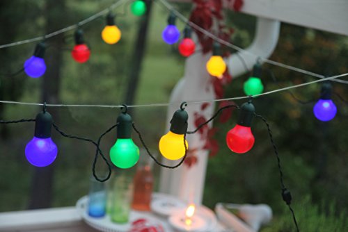 Outdoor – Lichterkette – Gesamtlänge über 10 Meter – mit Befestigungshaken , ideal für Garten , Balkon , Terrasse und Wintergarten – Beleuchtung – Angenehm heitere (aber nicht grelle) BUNTE Outdoor – Lichterkette mit 20 Lampen mit Befestigungshaken – Farbe : BUNT – sparsame LED Technik – inklusive Außen-Trafo, Gesamtlänge inklusive Zuleitung 1070 cm , für den Innen – und Aussen – Bereich gee - 2