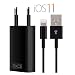 Produktbild OKCS Ladeset - USB Ladekabel 3 m + 1A Netzteil für Apple 8, 8 Plus, X, 7, 7 Plus - Schwarz