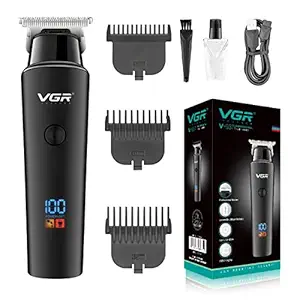 VGR V-937 Professional Cordless Rechargeable Hair Trimmer with USB Charging Cable, LED Display, Stainless steel blades, 3 Guide Combs for men Runtime: 500 minutes, 2000 mAh Li-ion Battery, Black