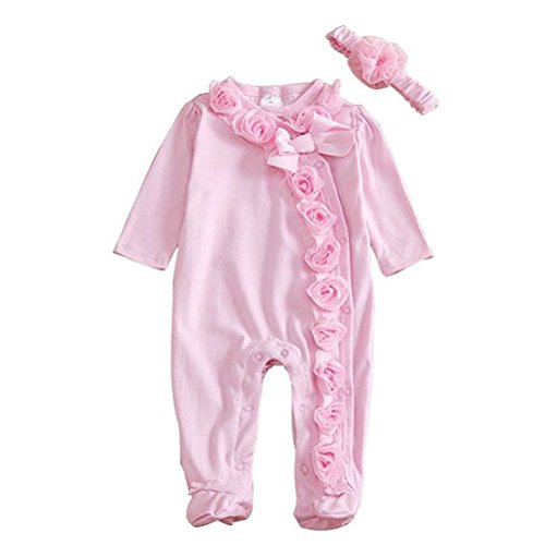 Donalworld Girls Flower Clothes Baby Outfit Infant Romper Clothes With Head Band 9M