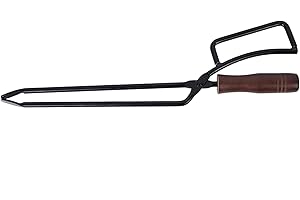 Jasfyee Fire Tongs 40cm,Heavy Duty Cast Iron Fireplace Log Tongs with Wooden Handle for Indoor Fire/Fire Pit Accessories/Outdoor Stove Tongs/Firewood Tongs/Campfire Tongs BBQ Camping Tools