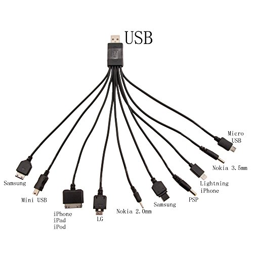 HFTEKÂ® 12 in 1 Cavo di Caricabatteria Universale USB per telefoni cellulari Smartphone Tablet PC iPhone 3 4 4S iPad 1 2 3 4 LG, Motorola, Nokia, Samsung, Siemens, Sony Ericsson, PDA, MP3 Player