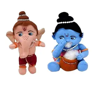 Future shop Soft Toys Combo of Lord Ganesha & Krishna Stuffed Plush Lovable Huggable Toy for Kids & Children Playing Birthday Gift Present (Pack of 2 , Multicolor) Design -9