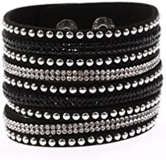 Wrap Bracelet Girl Lady in Rmbänder Armreif Leather Cashmere Chain Adjustable Bracelet with Rhinestones Charm Bracelet Black 