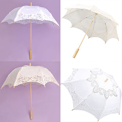Gazechimp Hochzeit Parasol Sonnenschirm Spitzenschirm Brautschirm Regenschirm Beige - 7