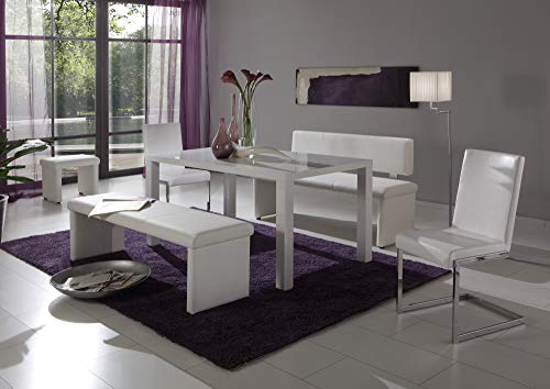 Cavadore Sitzbank „Charisse“ India Weiß / Moderne, gepolsterte Bank mit Lehne / Kunstleder-Bank weiß / Maße inkl. Lehne: 160 x 54 x 83 cm (B x T x H) - 3