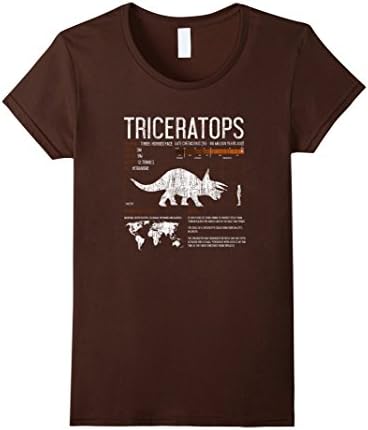 Women's Triceratops Dinosaur Fun Facts T Shirt - Science Mens Kids Small Brown