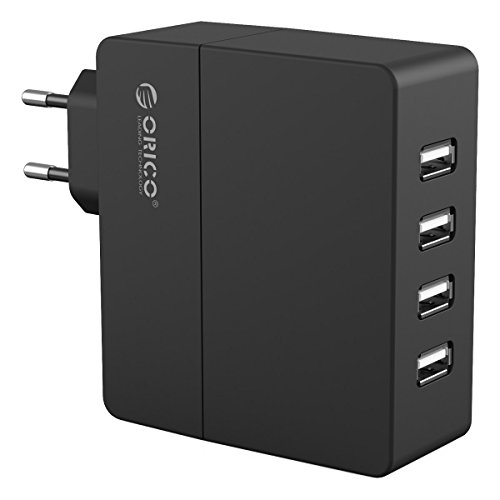 ORICO USB Ladegerät 4 Anschlüsse, 34W, Schnell Ladegeschindigkeit - für iPhone, iPad, Samsung Galaxy, HTC, Moto, LG, Android Smartphones und Tablets - Schwarz