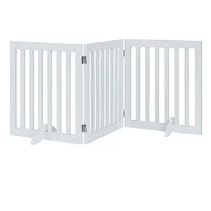 unipaws Dog Gate, Freestanding Wooden Pet Gate Foldable Baby Gate w/2PCS Support Feet for Indoor Use, Suitable for Dogs Cats Pets, White