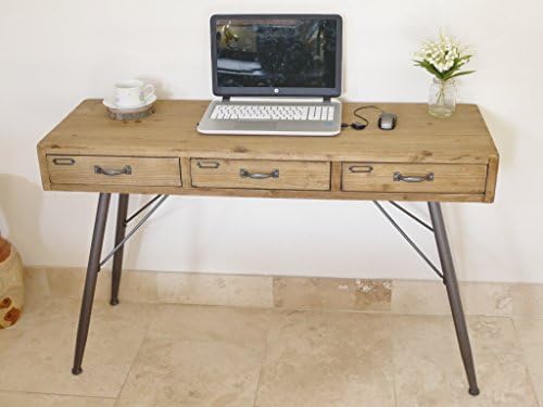 Vintage Retro Style Wood and Metal Three Drawer Desk/Workstation ~ Rustic