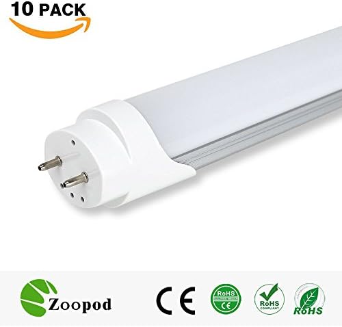 Zoopod T8 LED Tube Fluorescent Replacement Light 1.2m 4ft 18w AC100~240V G13 6000K 3000K Double Ended Power Frosted Cover Lamp (6000K-10pcs)