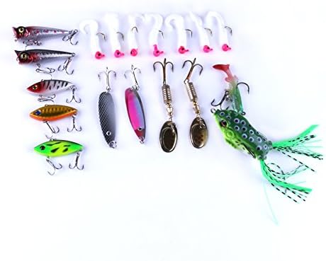 Fishing Lure Bait 18pcs Kit Mixed Minnow Popper Crank and Plastic Soft Lures Frog Saltwater Freshwater Fishing Baits