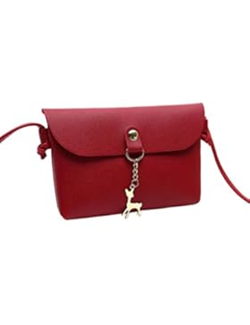 TUDUZ Frauen Vintage kleine Hirsch Anhänger Leder Crossbody Beiläufige Umhängetasche Handtaschen