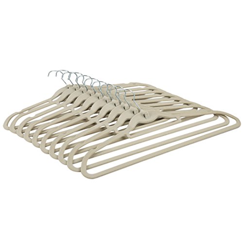 Homdox 50-er Set Beflockte Kleiderbügel Anzugbügel Aufhänger Garderobenbügel Mantel Hosen Bügel rutschfester Oberfläche superdünn 0,5 cm dick Beige - 3