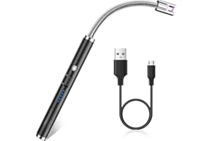 AREVERA USB Electric Rechargeable Candle Lighter, Windproof Flameless Arc Lighter with LED Battery Display & Safety Protector Button for Home kitchen Candles Gas Stove Camping Barbecue,Black