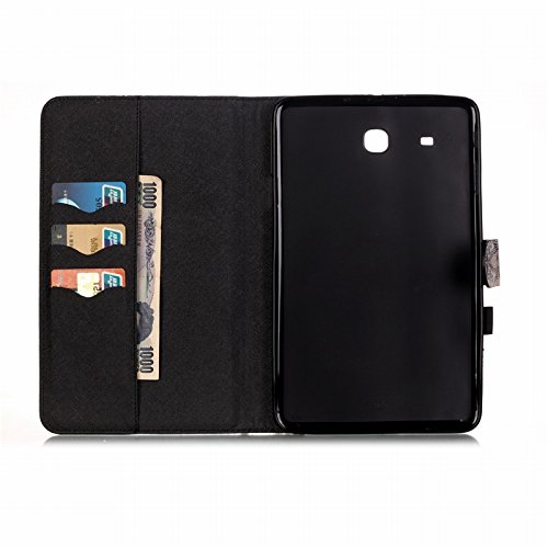 Samsung Galaxy Tab E T560N/T561N 24,3 cm (9,6 Zoll) Hülle, Yokata Hülle Schutzhülle, Ultra Dünn Slim Book Etui Tasche PU Leder mit Karten-Slot Brieftasche Eingebautem Magenet Comic Muster Schlaf Funktion und Standfunktion Displayschutz Cover Tasche Smart Case Ledertasche Handyhülle – Feder - 6
