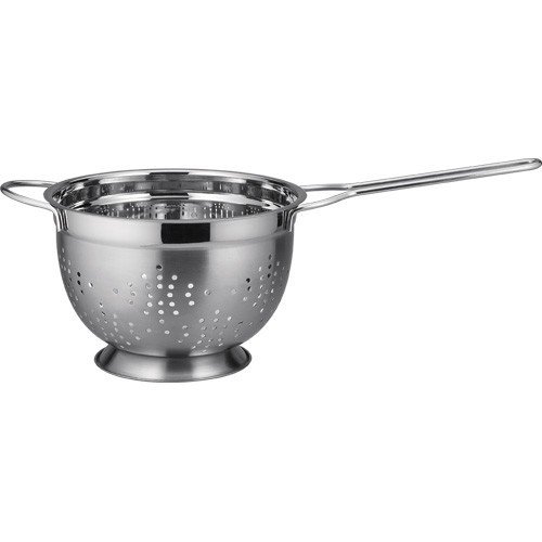 LUXUS KÜCHENSIEB, SEIHER AUS EDELSTAHL MIT LANGEM GRIFF, UNIVERSALSIEB, SIEB, DURCHMESSER CA. 20 CM UND HÖHE 11,5 CM