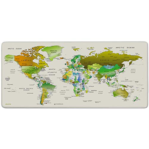 JIALONG Tappetino Mouse Gaming Grande Mouse Pad XXL (900x400x3mm) Confortevole, Lavabile, Antiscivolo Tappetini Scrivania per Gamer, Ufficio, Tastiera, Laptop - Mappa del Mondo