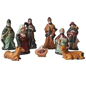 Salvus APP SOLUTIONS Polyresin Nativity Figurine Set For Christmas Decoration Christmas Crib Nativity Set, Standard, Multicolour, 9 Piece