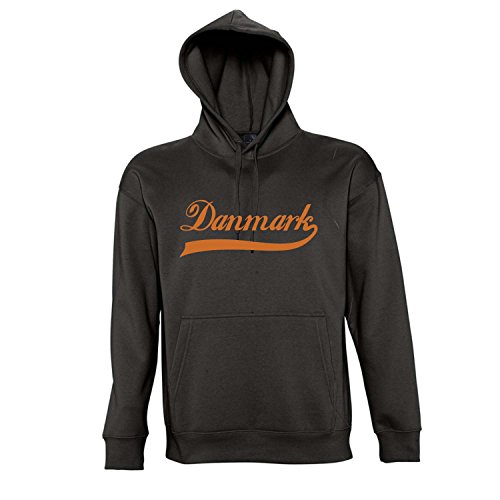 Dänemark Oldschool Danmark Fussball EM WM FAN – Kapuzen Sweatshirt – Pullover S-XXL , Deep black – orange , XXL