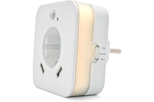 smrter LED-Nachtlicht mit Bewegungsmelder und Steckdose, 2x USB 2.4A, weiß, automatischer Lichtsensor, GS (geprüfte Sicherhei