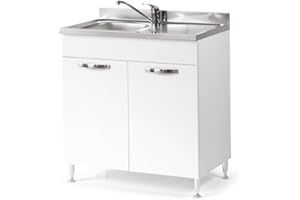 small Mobile Mobiletto Sottolavello Per Cucina Componibile Bianco Frassinato(85x50x80)