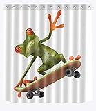 Rana verde que juega el monopatín Decoración casera de la cortina de ducha, 150W x180H (60W...