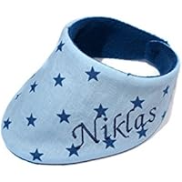 Baby Halstuch Wunschname hellblau dunkelblau Sterne