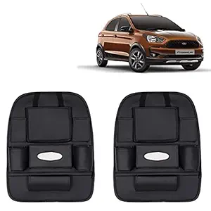 RD Universal PU Leather Car Auto Seat Back Organizer Multi Pocket Travel Storage Bag with Hangers, Tissue Paper and Bottle Holder-Black Colour Compatible for Ford Freestyle (Pack of 2)