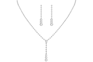 Wedity Wedding Crystal Necklace Silver Earrings Set Bride Choker Necklaces Pendant Wedding Jewelry for Women and Girls