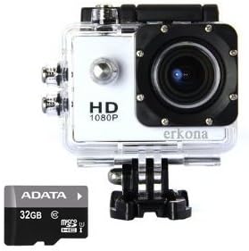 Erkona 1080P Waterproof Action Camera Camcorder DV and 32gb microSD included...Sports Camera 12MP HD DVR Camcorder + Mounting Accessories Kit (White)