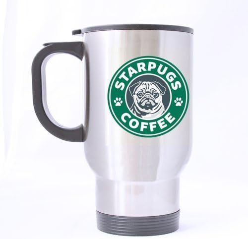 Funny Designed Style STAR PUGS COFFEE Stainless Steel Travel Mug Sliver 14 Ounce Coffee/Tea Mug - Personalized Gift For Birthday,Christmas And New Year by Beautiful Life Choice