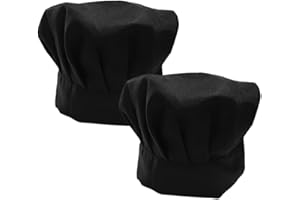 DOUSELLA 2 Pezzi Cappelli da Cuoco Unisex da Cucina Cappelli da Chef Cappello da Cuoco Regolabile Berretto da Cuoco Cappello Professionale da Chef Cappello per Adulti, Fornai, Ristorante - Nero