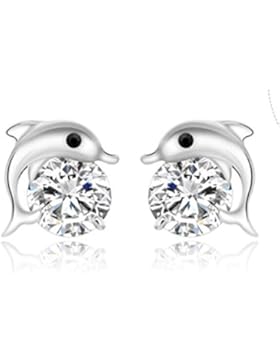 Ohrstecker Damen Mädchen 925er Sterling Sliber Glitter Zirkonia Delphin Süße Kinder Ohrringe
