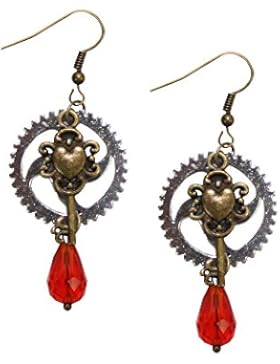 Ohrringe Schmuck Herz bronze Steampunk Gothic Vintage Zahnräder Perlen Nostalgie
