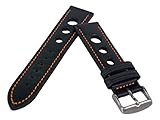 Leder Uhrenarmband 18mm-24mm Grand Prix Rally Schwarz mit Naht Armband 24mm Orange