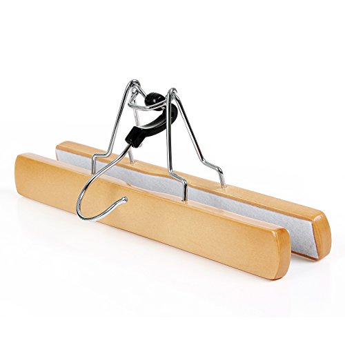 Songmics 12 Stück Hosenspanner Kleiderbügel aus Schima-Holz, Hosenbügel Rutschfest – Verchromt Haken 360 Grad drehbar CRW007-12 - 4