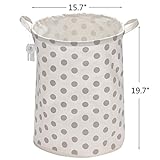 Sea Team 19.7 Large Sized Waterproof Coating Ramie Cotton Fabric Folding Laundry Hamper Bucket Cylindric Burlap Canvas Storage Basket with Stylish Grey Polka Dot Design by Sea Team - 2