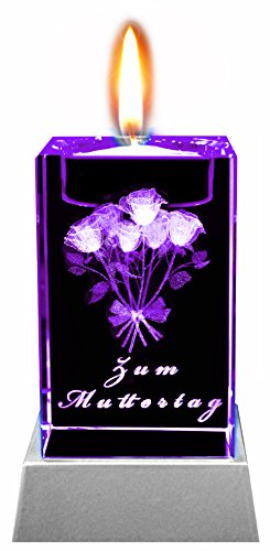 Kaltner Präsente Stimmungslicht – Das perfekte Muttertagsgeschenk: LED Kerze / Kristall Glasblock / 3D-Laser-Gravur Teelichthalter Blumen Zum Muttertag - 6